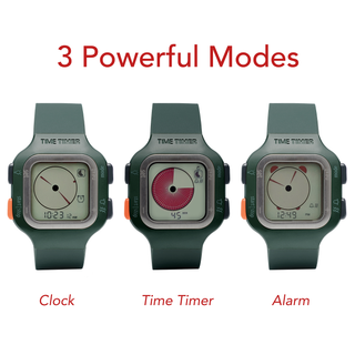 Time Timer® Watch - Visual Timer shows 3 modes; clock, a countdown timer, and an alarm.