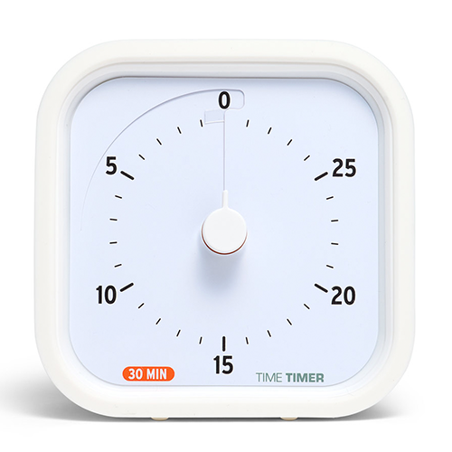 White timer with a clear face on a white background