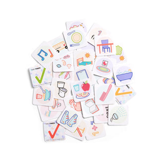 Set of educational flashcards with various symbols on a white background