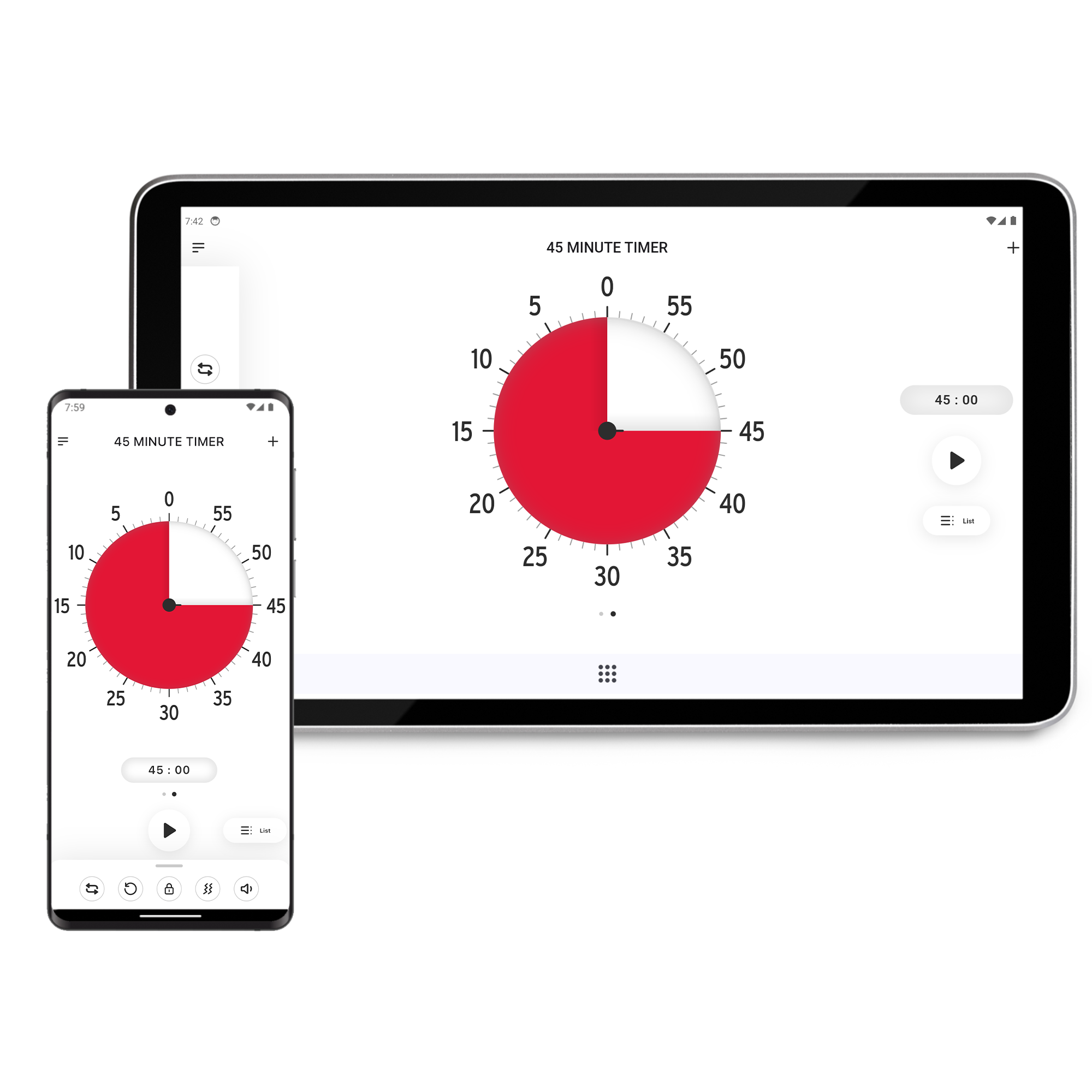 Time Timer disk countdown on Android tablet and website 