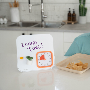 Time Timer dry erase board + Mod Timer with 'Lunch Time!' text on a kitchen counter