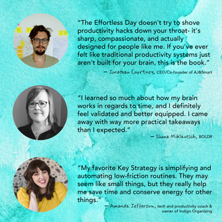 Promotional graphic with quotes from Jonathan Courtney, Shana Miklautsch, and Amanda Jefferson on a blue background.