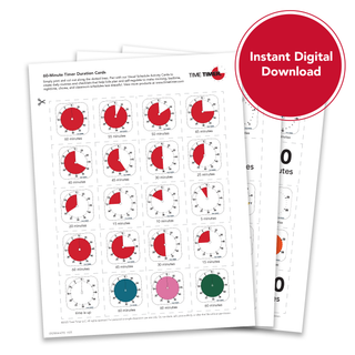 Timer duration cards with digital download label on a white background
