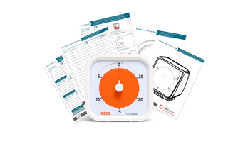 Timer and instruction sheets on a white background