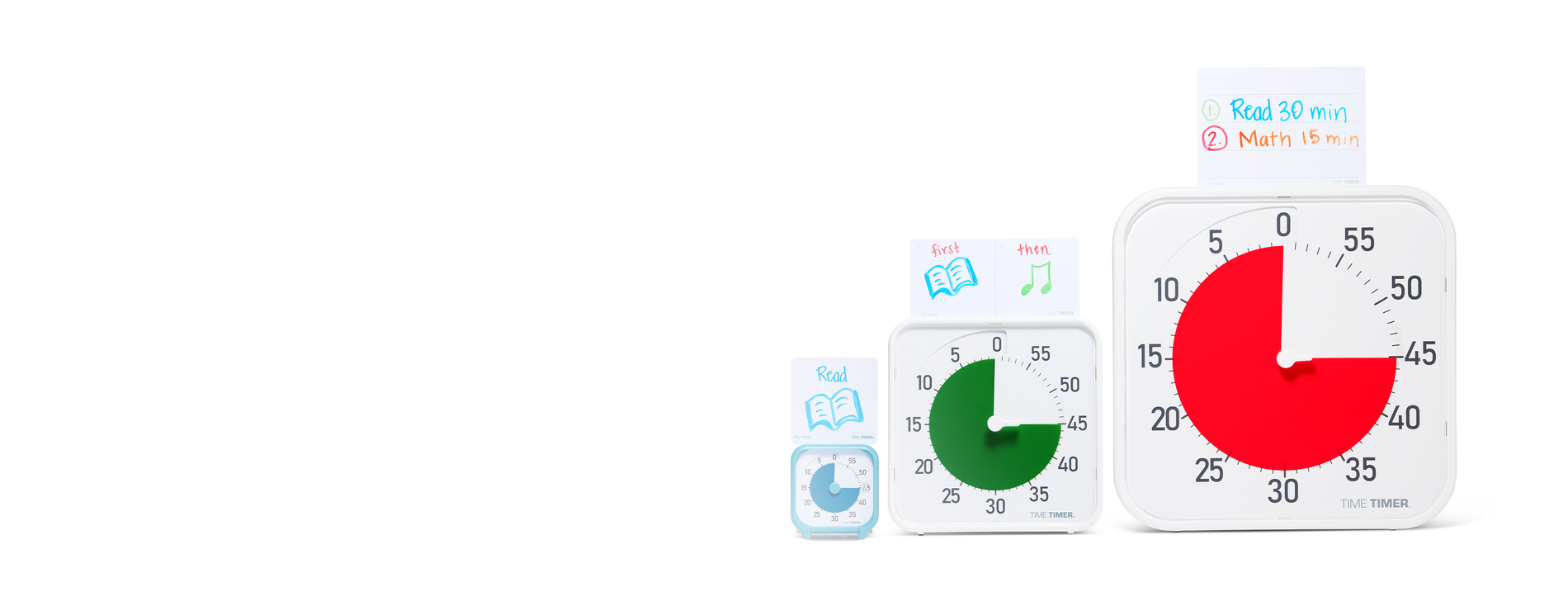 Set of colorful educational classroom tiemrs on a white background