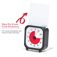 Time Timer Original 3 inch Visual Timer - Pocket. The Time Timer Original 3-inch comes with a 3.5x3.5 inch Dry Erase Activity Card that slides into the slot on the top of the timer. This allows you to write or draw tasks or activities for time-to-task focus or a visual schedule.