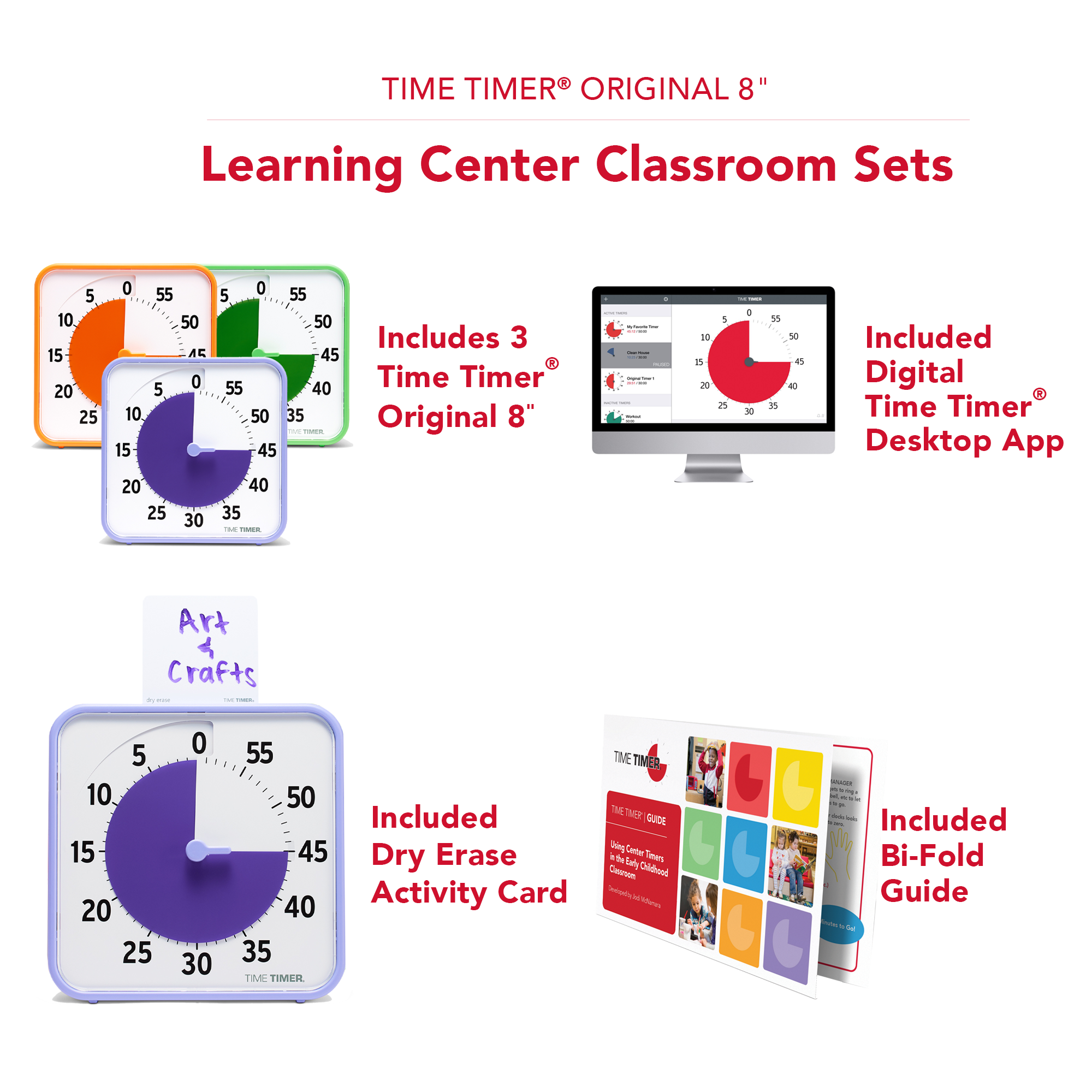 Timer Learning Station Time Timer® Original 8” - Learning Center Classroom Set (Set of 3)