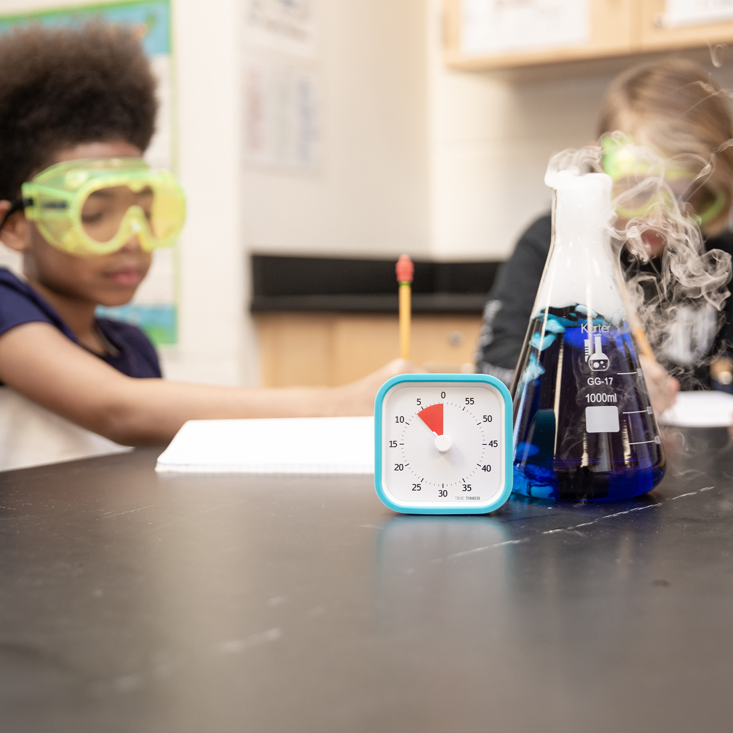 student in science classroom using Time Timer MOD® - Education Edition
